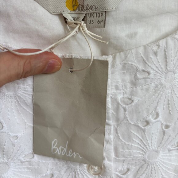BODEN white floral eyelet cap sleeve blouse 6P with lining NWT - Picture 3 of 4